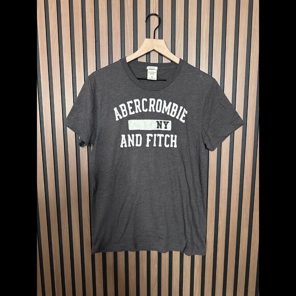 Abercrombie & Fitch Muscle T Shirt Medium Mens Gray Embroidered Graphic Tee - Picture 1 of 9